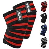 LINCKIA Kniebandage Knee Wraps Knieschoner Knieschützer - 200cm Profi Bandage Knie Elastische 85% natürliche Baumwolle verstellbare Kompression für Fitness, Powerlifting, Crossfit, Bodybuilding